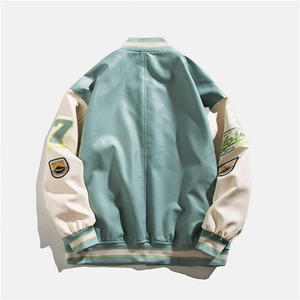 Veste universitaire verte et blanche pour homme, broderie patch California, style preppy, col rabattu, coupe classique, vêtement d'hiver - Product Image 2
