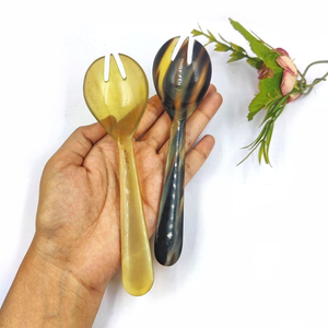 Cuillères à salade en corne de buffle polies miroir, faites à la main, écologiques, de qualité supérieure, à long manche, pour les fêtes et la maison - Product Image 2