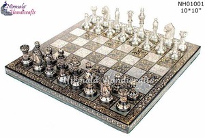 Handcrafted Brass <b>Chess</b> <b>Set</b> With Black And Silver Pieces On Ornate Square <b>Board</b> For Tabletop Use - Product Image 4