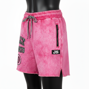Shorts de mujer de algodón y poliéster con lavado ácido, tacto suave, dobladillo sin rematar, logotipo bordado en chenilla personalizado - Product Image 4