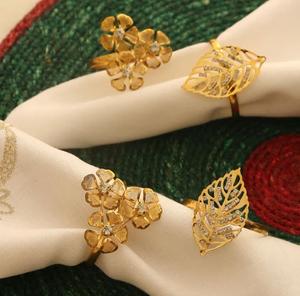 Gold Flower <b>Leaf</b> Rings Set Metal Jewelry Decorative Design Style - Product Image 6