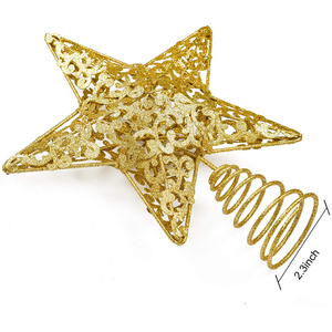 <b>Gold</b> Glitter Hollow Filigree Star Christmas Tree Topper Metal Wireframe Spiral Base Decor - Product Image 5