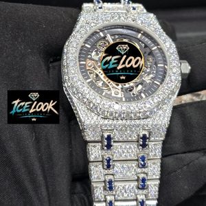นาฬิกาข้อมือผู้ชาย ICELOOK รุ่นหรูหรา ขนาด 41 มม. ตัวเรือนสแตนเลส สเกเลตัน กระจกแซฟไฟร์ แสดงผลแบบอนาล็อก สไตล์ฮิปฮอป สายขนาด 20 มม. ปุ่มกดแบบซ่อน - Product Image 2