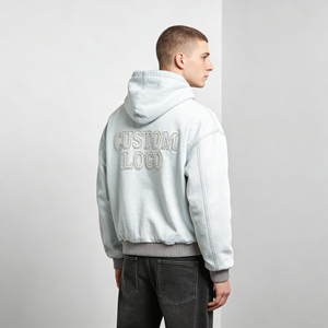 Sudaderas con Capucha para Hombre, Color Azul Grisáceo Claro, a la Moda, con Logotipo Personalizado Bordado con Pedrería, 100% Algodón Felpa, Invierno, Ecológicas, Casuales - Product Image 2