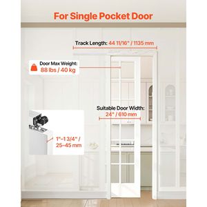 Kit Binario per Porta Scorrevole a Scomparsa da 113,5 cm con Meccanismo Soft-Close per Scorrimento Liscio e Silenzioso, Ideale per Uso Esterno e Scolastico - Product Image 2