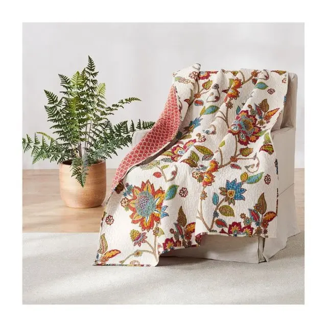 2023 Bohemian Knitted Blankets For Sofa Half White With Colorful Floral Digital Prints Air Condition Anti Shiver Throw Blankets