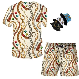 Customized Men Summer Plus Size 2-Piece Short Set with Side <b>Strip</b> Custom Logo Print 100% Cotton Heavy GSM - Product Image 2