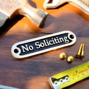 Handmade Cast Brass No Soliciting Door Sign Vintage Brass Finish Entryway Plaque Home Office <b>Wall</b> Decor & <b>Wall</b> signs - Product Image 2