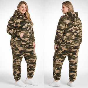 Ensemble de survêtement à capuche imprimé camouflage, écologique et respirant, en molleton bouclette, style safari, pantalon de jogging pour femme, grandes tailles - Product Image 1