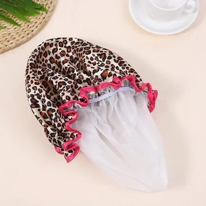 Gorro de ducha impermeable con estampado de leopardo, cubierta elástica de doble capa para el cabello, gorro de ducha reutilizable con puntos ondulados, suministros de baño, 1 ud. - Product Image 4