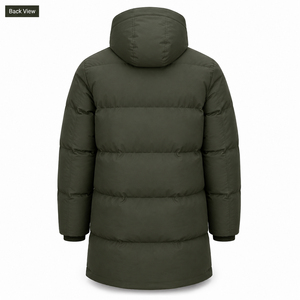 Men's Olive Green Hooded Long <b>Parka</b> <b>Waterproof</b> Windproof Fleece Casual Winter <b>Jacket</b> with Front Pockets Zipper Closure OEM ODM - Product Image 2