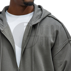 Sudadera con capucha Distress con cremallera, oversize, con bajo en contraste gris, tipo jersey - Product Image 3