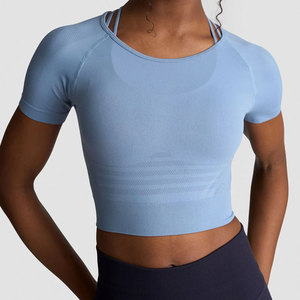 <b>Women's</b> Yoga <b>Compression</b> Crop <b>Top</b> Custom Logo Quick Dry Lightweight Anti-Pilling 100% Polyester Flare Sleeve Summer Sports - Product Image 4