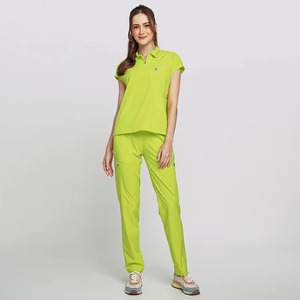 Haut de blouse médicale unisexe vert lime à manches courtes, col polo, en tissu polyester tissé, uniforme d'hôpital avec couleur et logo personnalisables - Product Image 3