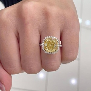 Fancy Yellow <b>Cushion</b> 6.5ct IGI Certified Lab Grown Diamond Engagement <b>Ring</b> 14K Yellow Gold Halo 0.5ct Side Diamonds VS+ Clarity - Product Image 2