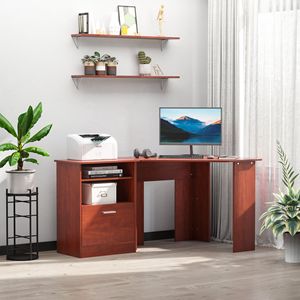 Black L-Shaped Corner <b>Workstation</b> Desk with Printer Cabinet for Home Office Computer Desks - Product Image 2