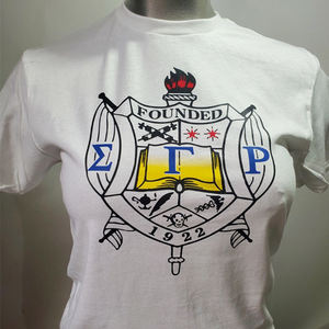 T-shirt en coton pour femmes avec broderie de la sororité Sigma Gamma Rho |   Sororité SGR, maillot en jersey de coton et polyester brodé sur mesure pour femmes - Product Image 1