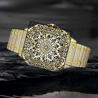 Montre de luxe unisexe AMBER JEWELS en or jaune avec cadran ajouré, verre saphir, analogique, fermoir déployant de sécurité, 46 mm, étanche 3 ATM