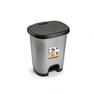 CUBO PEDAL 18L - Cubo de Basura con Tapa Abatible, Contenedor Plateado y Tapa Negra - Product Image 1