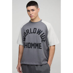 mens grey graphic raglan sleeve short sleeve <b>tshirt</b> worldwide homme print relaxed oversized fit crewneck tee top - Product Image 1
