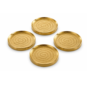Metal Coasters <b>Set</b> Of <b>4</b> Luxury <b>Round</b> Gold Hammered Drink Coasters With Textured Metal <b>Table</b> Coaster <b>For</b> Hotel Restaurants - Product Image 1