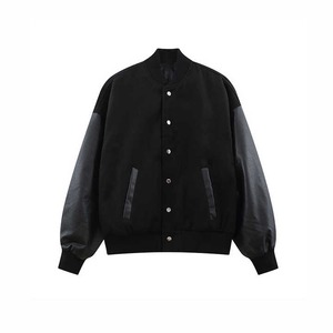 New Custom Patchwork Real <b>Leather</b> Sleeves Embroidery Logo Hot Selling Varsity Letterman <b>Jacket</b> for men - Product Image 1