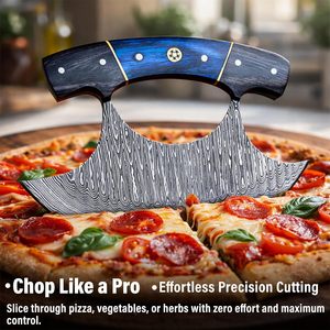 Couteau de cuisine Ulu artisanal en acier Damas, coupe-pizza, manche ergonomique en bois, fabricant OEM USA EU TARJ 2026, vente chaude - Product Image 4