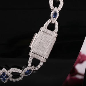 Collier chaîne à maillons en argent sterling 925 de luxe de 20 pouces 16 mm avec saphir bleu et moissanite |   Bijoux Statement VVS D Color Iced Out - Product Image 5