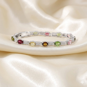 Natural Oval Cut Multi Gemstone 925 <b>Silver</b> Handmade IGI Certified Tennis <b>Bracelet</b> Memoria Jewels Cubic Zircon Anniversary Heart - Product Image 3