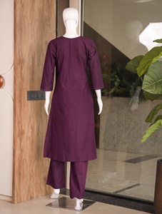Women Purple Dhabu Cotton <b>Kurti</b> Pant Set With Embroidery Work Casual Wear Loose Fit Ankle Length <b>Indian</b> Pakistani Style - Product Image 5