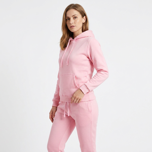 Chándal Unisex Rosa con Capucha, Manga Larga, Color Sólido, Ropa Casual, Transpirable, Algodón, Corte Regular, Atuendo de Otoño - Product Image 2