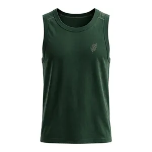 เสื้อกล้ามผู้ชายสีเขียว คอโอ ปักลายใบไม้ สไตล์ลำลอง ผ้าถัก ระบายอากาศได้ดี โพลีเอสเตอร์ แต่งสีตัดต่อแบบแพทช์เวิร์ค - Product Image 1