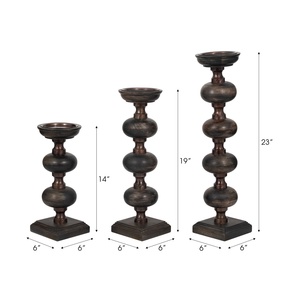 Antique <b>Set</b> Of 3 Dark Wood Pillar <b>Candle</b> Holders Handcrafted Turned Design For Rustic Home Decor High Quality Export Item - Product Image 3