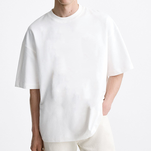 เสื้อยืดผู้ชายคุณภาพสูง ทรงโอเวอร์ไซส์ สีขาว ผ้าฝ้าย 100% แขนสั้น คอกลม ลำลอง พิมพ์ลายโลโก้ด้านหน้า ทรงพอดีตัว - Product Image 1
