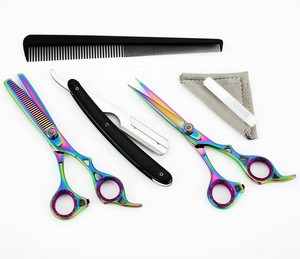Professional <b>Hot</b> Selling Gold Plated Japan Stainless Steel Right-Handed Long Handle Hair Cutting Barber Scissors Set <b>Comb</b> Razor - Product Image 5