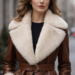 Abrigo largo de cuero genuino para mujer, diseñado con piel natural suave, ropa cálida para invierno, estilo moderno, perfecto. - Product Image 2