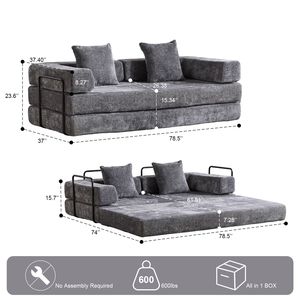 Comfortable Convertible Floor Couch Compression Sofa <b>Bed</b> with Pillow <b>Back</b> <b>Support</b> Armrest Comfy Futon Lounge Sleeper C-Product - Product Image 3