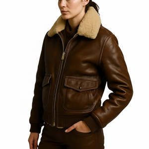 Veste bomber en cuir de vachette marron antique artisanale de qualité supérieure pour femmes Leathertex avec col en fourrure coupe-vent taille XS - Product Image 2