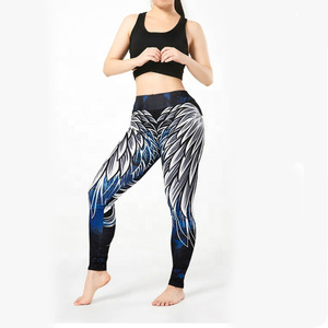 Leggings de yoga taille haute pour femmes, imprimé ailes d'ange personnalisé, séchage rapide, anti-transpiration, extensibles, pantalons de fitness, vente en gros OEM - Product Image 3