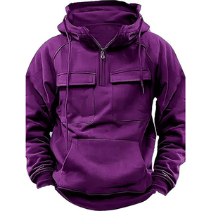 Sudadera con Capucha y Cierre de Cremallera para Hombre, Color Azul Marino Sólido, Algodón French Terry, Estilo Casual con Bolsillos, Corte Regular, para Otoño - Product Image 5