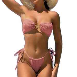 Conjunto de Bikini de Tela Suave, Traje de Baño de Dos Piezas de Primera Calidad para Mujer, Lujoso y Elegante para Tomar el Sol - Product Image 2