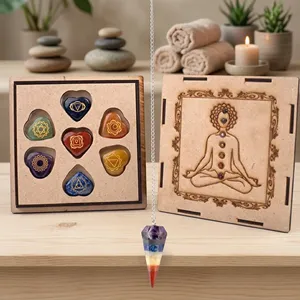7 Chakra Heart Engraved Crystals Set Natural Crystal Home Decoration Chakra Healing <b>Kit</b> 100% Genuine <b>Stones</b> <b>Polished</b> DIY Holiday - Product Image 5