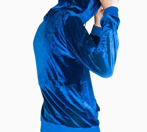 Men Blue Velvet Tracksuit Full Zip Hooded <b>Jacket</b> and Jogger Pants Casual Two Piece Set Solid Color Breathable Polyester Autumn - Product Image 5
