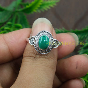 Bague en malachite naturelle, argent sterling 925, faite à la main, bijoux vintage de créateur, bague en pierre verte pour femmes, vente en gros - Product Image 2