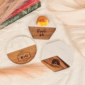 Ensemble de sous-verres en marbre et bois NEHA ENTERPRISES, porte-boissons luxueux fait main pour le bureau et la salle à manger - Product Image 2
