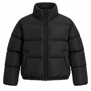Blouson bomber noir à capuche pour femme, fermeture éclair, décontracté, léger, coupe-vent, rembourrage en coton, coupe classique - Product Image 2