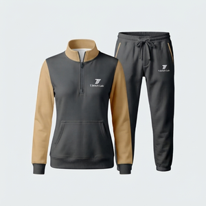 Conjunto Casual de Dos Piezas para Mujer, con Cierre de Cremallera de un Cuarto, Mangas Largas, Logotipo Personalizado, Diseño Sólido, Secado Rápido y Transpirable - Product Image 1