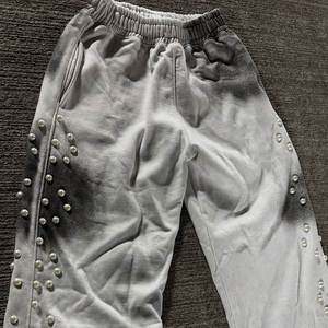 Pantalones de chándal de algodón con forro polar para mujer, estilo jogger, con estampado tie-dye y pedrería, corte ajustado, estilo urbano, con cordón, a la moda - Product Image 6