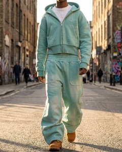 Conjunto de Sudadera con Capucha y Pantalones Deportivos Extra Grandes para Hombre, con Logotipo Personalizado Premium, Algodón Grueso, Lavado Ácido Vintage, Ropa Urbana - Product Image 2