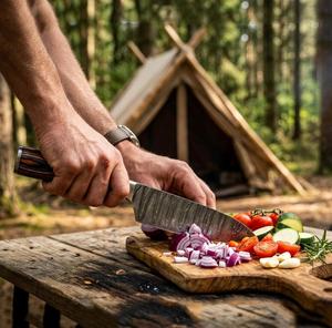 Steel Craft International Hand Forged 5-Piece Damascus Steel Chef <b>Knife</b> Set Wooden Handles <b>Sharp</b> Blades Ambidextrous - Product Image 4